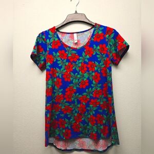Lularoe XS Classic T Vibrant Red & Blue Floral Print NWOT